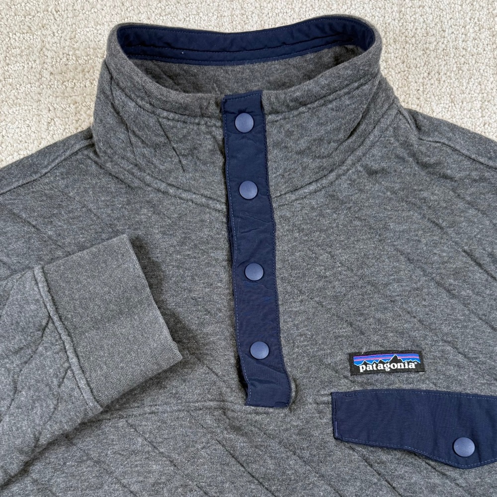 Patagonia Mens Small Gray Quilted Snap-T Pullover Sweater 25371